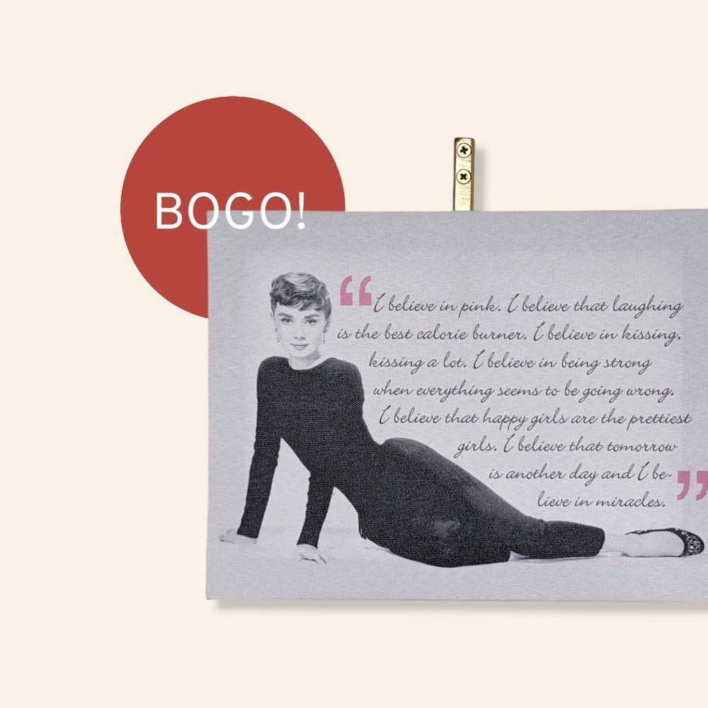 Wall Art Audrey Hepburn Quote Canvas White Black Pink I Believe